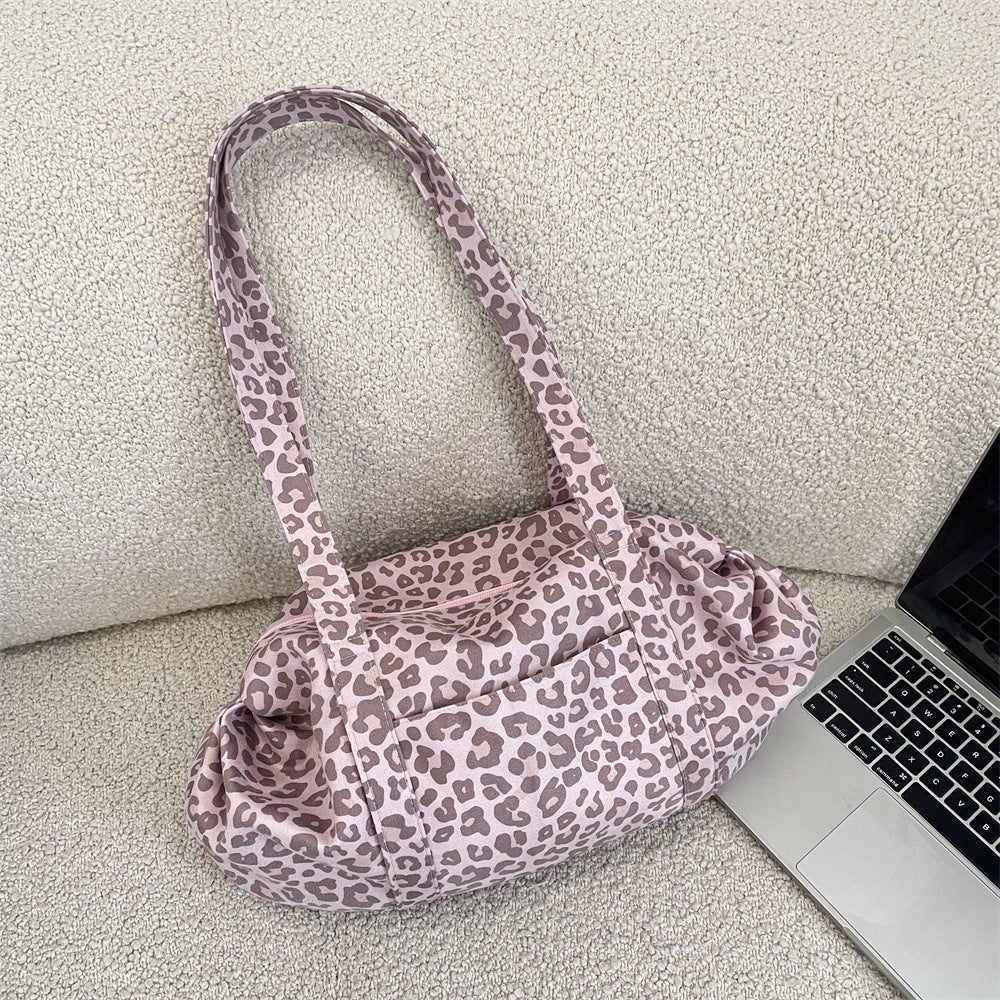 Women's Leopard Print Tote Bag - Soft Suede Shoulder Bag with Dual Straps