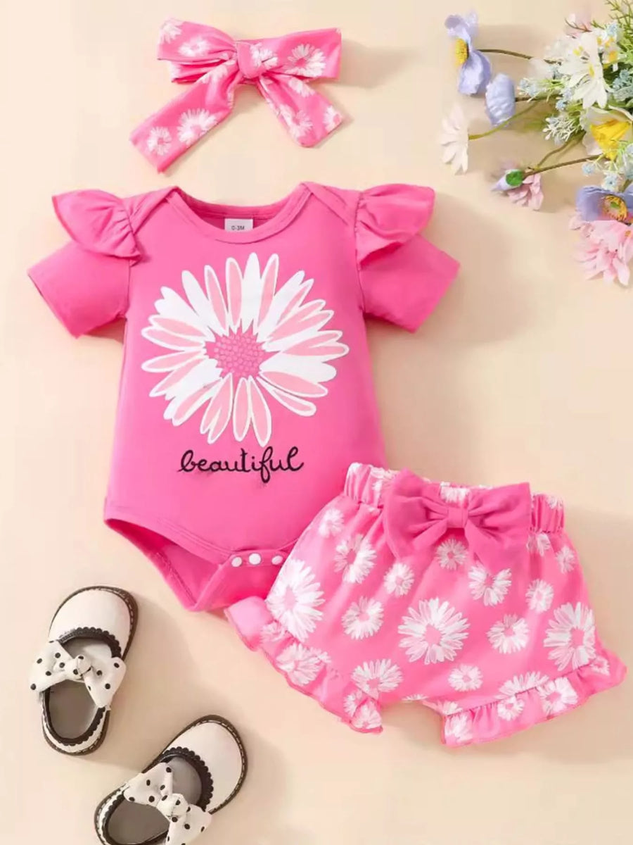Meadow Days Daisy Bodysuit and Shorts Set with Headband