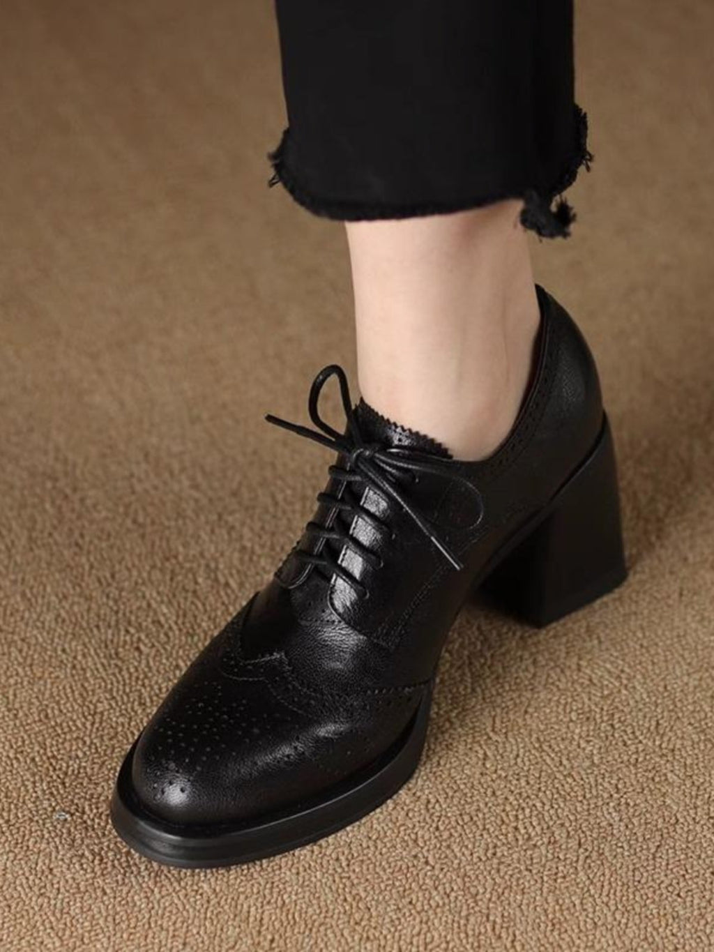 Women's British-Style Round-Toe Chunky Heel Pumps | Cross-Tie Strap Dress Shoes