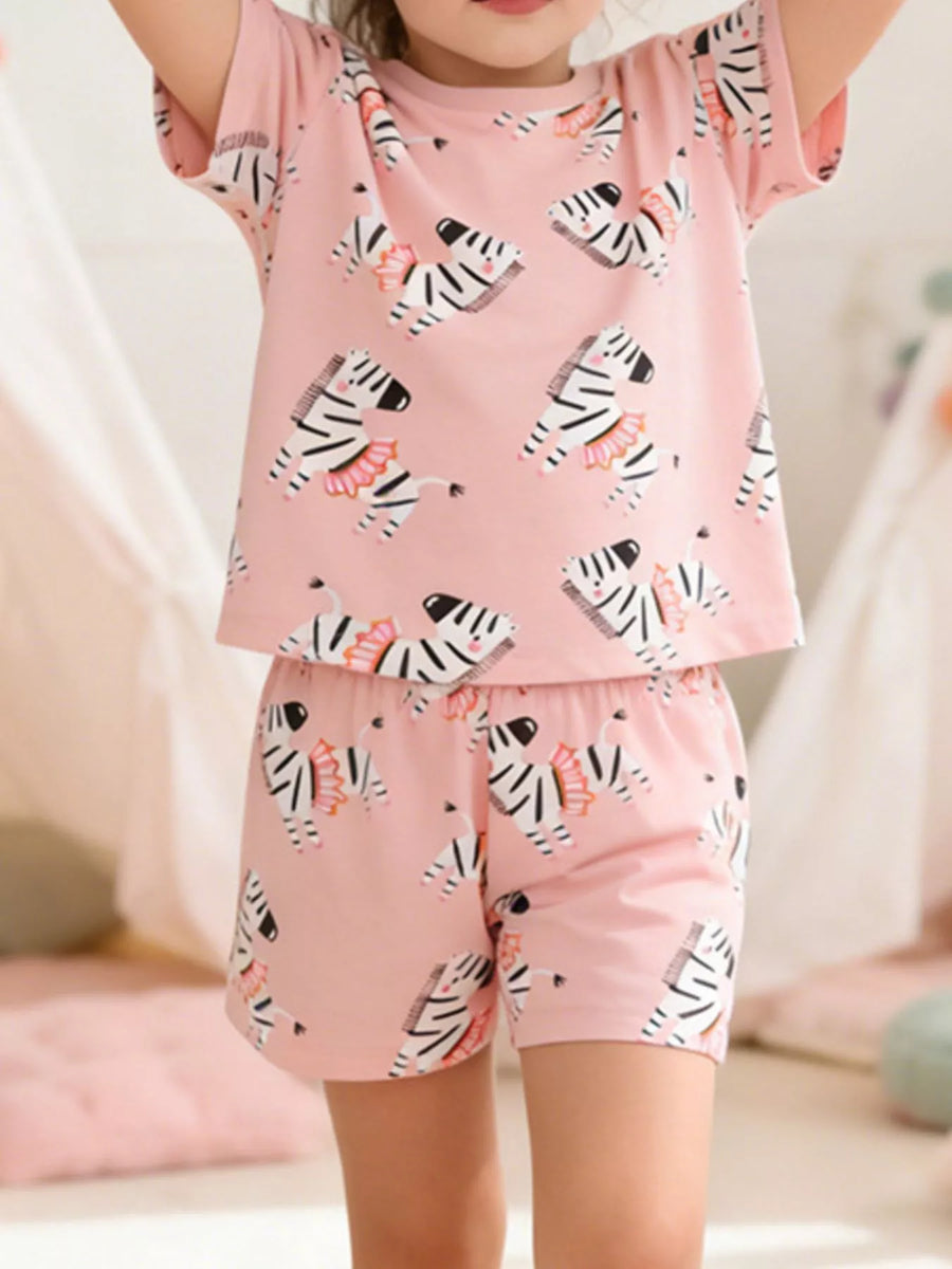 Girls' Zebra-Print Top & Shorts Set – Watermelon Pink