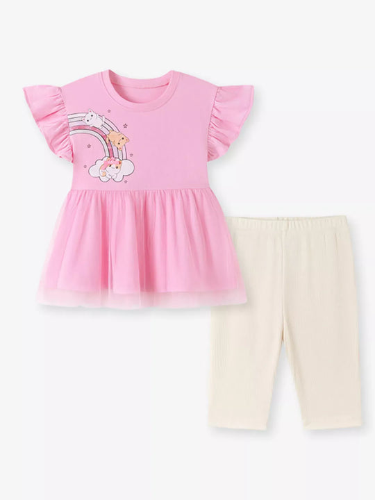 Another view: Ruffled Cotton Top & Pants Set — Pink