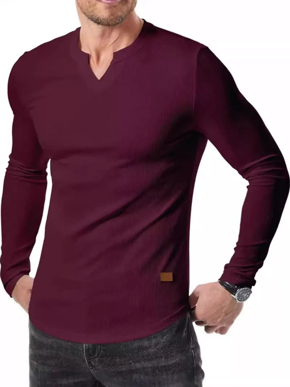 Men's Ribbed Slim-Fit Long-Sleeve Henley — photo 21