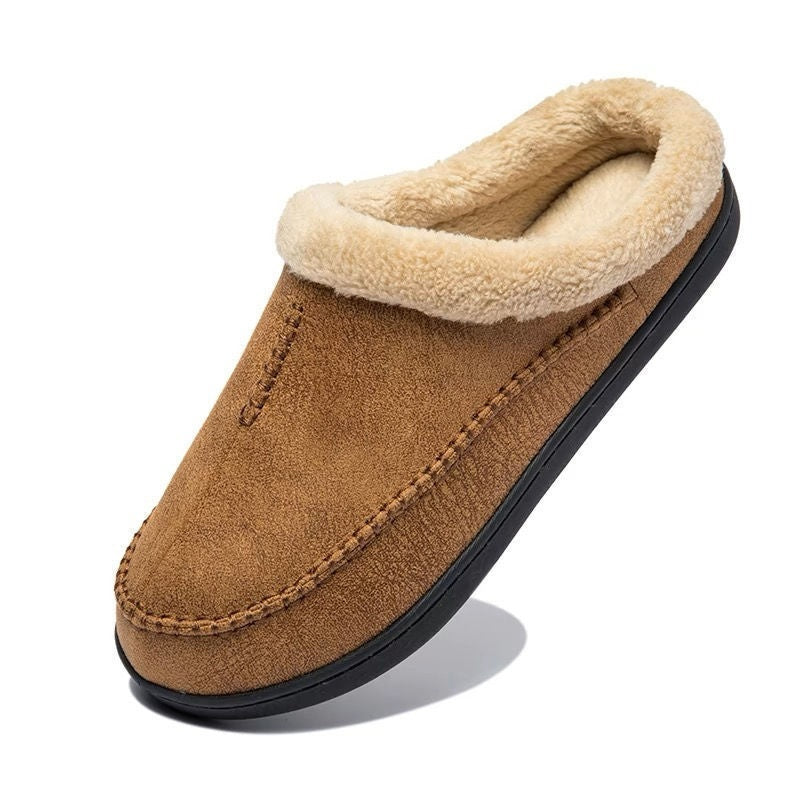 Men's Fur-Lined Non-Slip Bean Slippers | Warm Indoor Cotton Shoes | EU 39–49