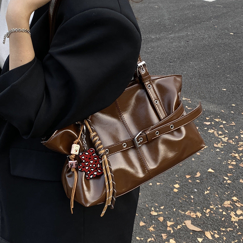 Oil-Waxed PU Leather Bucket Bag