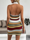 Women's striped halter sweater dress in army green