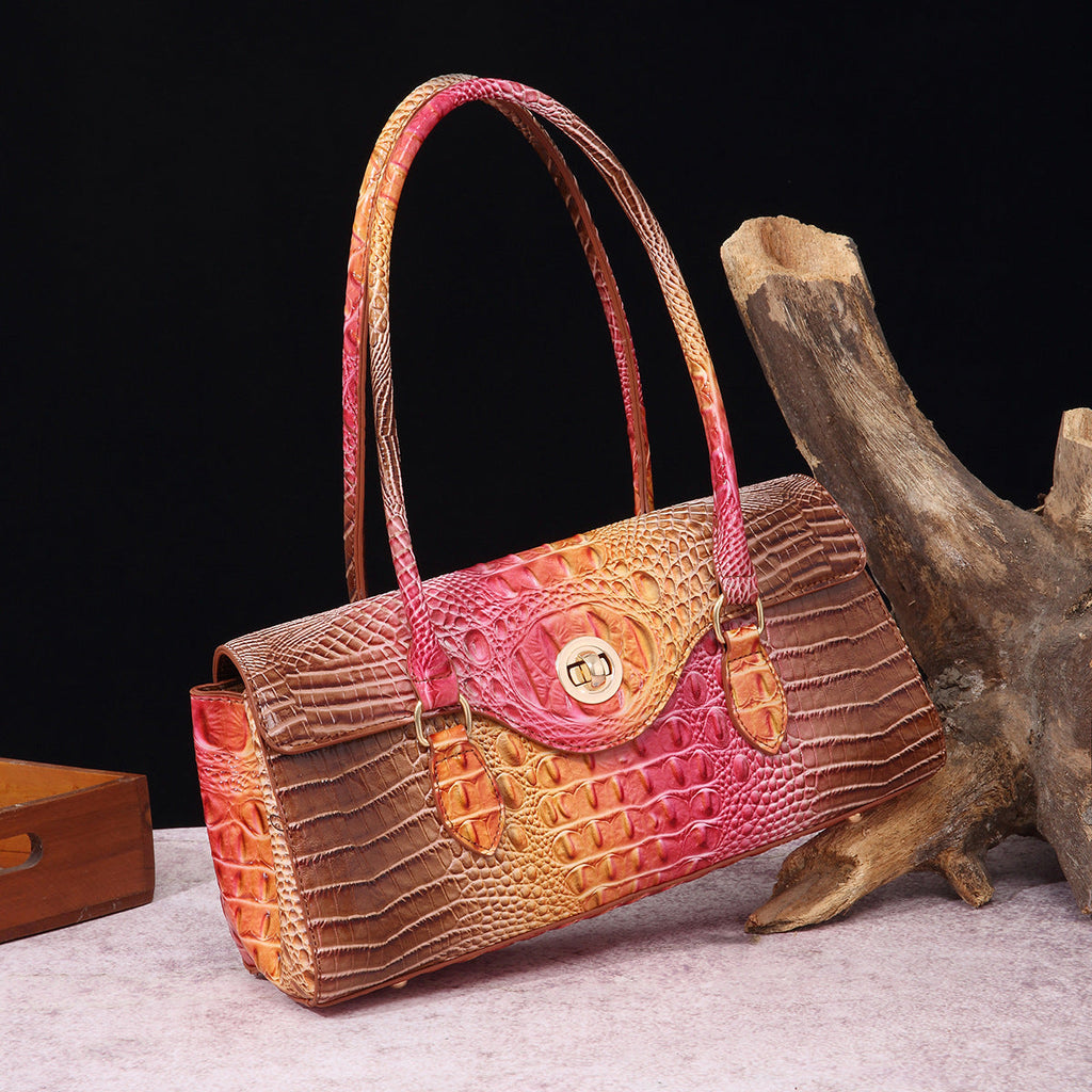 Women's Crocodile-Print Shoulder Tote Bag - Retro European Style PU Leather Handbag