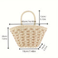 Handwoven Straw Beach Basket Bag - Color Block Shoulder Tote for Women