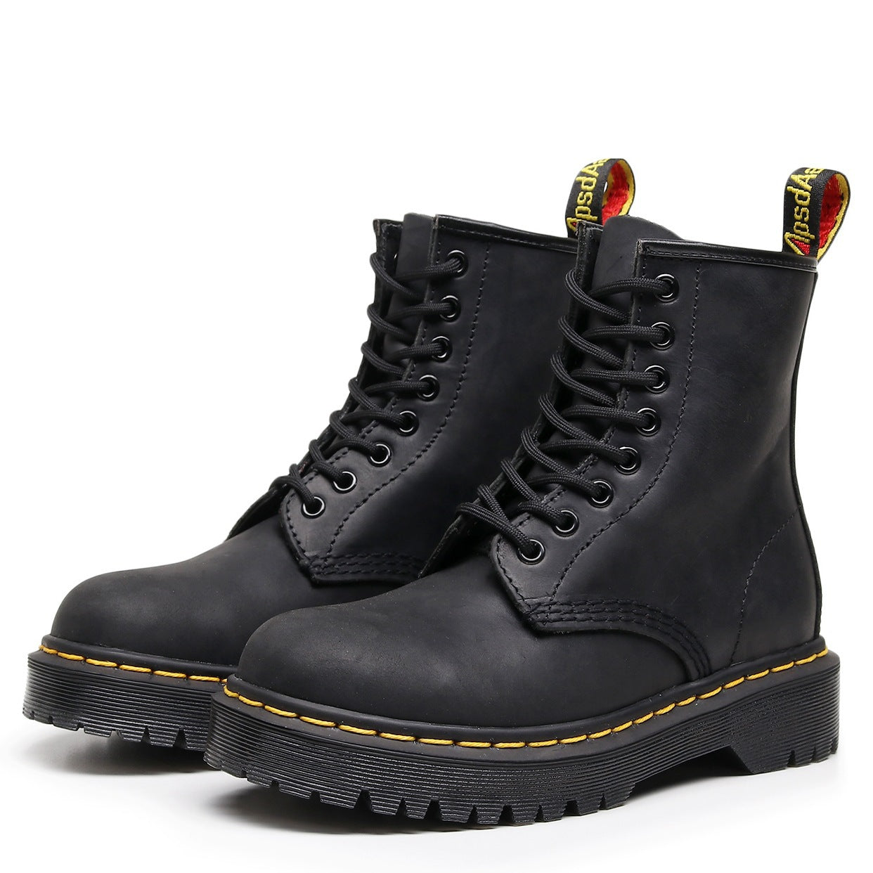 Women's British-Style Full-Grain Leather Biker Boots – Square Heel, Round Toe, Lace-Up