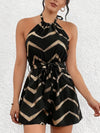 Black backless halter-neck romper for women
