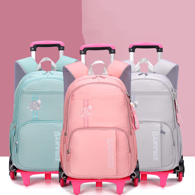 Kids Rolling School Backpack with Wheels - Removable Trolley Luggage Bag for Students