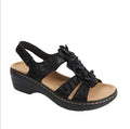 Women's Floral Wedge Sandals – Patent Leather Peep Toe Hollow Design with Velcro Strap