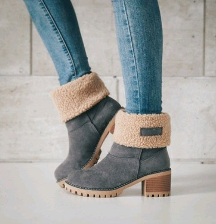 Premium Suede Snow Boots Women - Mid-Tube Thick Heel Winter Boots