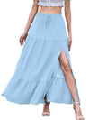Full-size long ruffled maxi skirt with slit