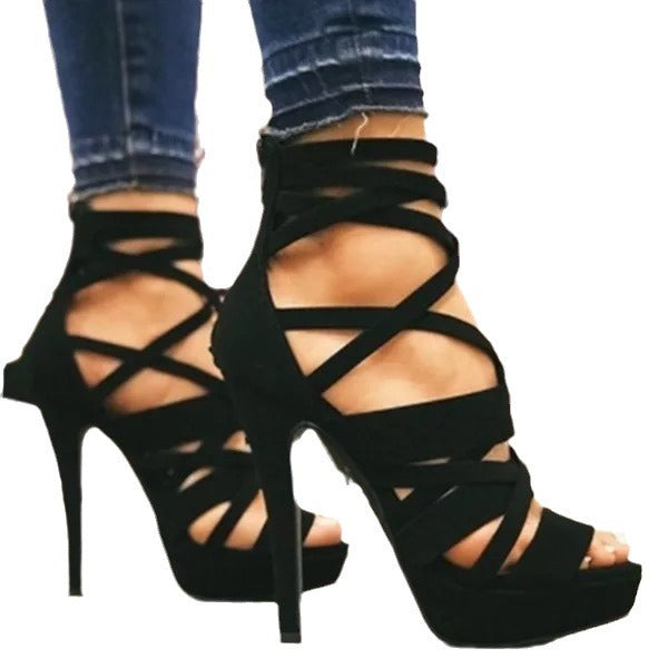 Women's Vintage High Heel Buckle Sandals | Round Toe Platform Heels | PU Leather