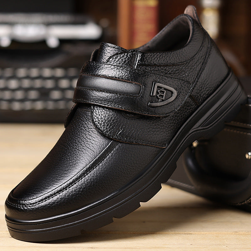 Premium British Leather Slip-On Casual Shoes for Men - Full Grain Cowhide with Soft Rubber Sole