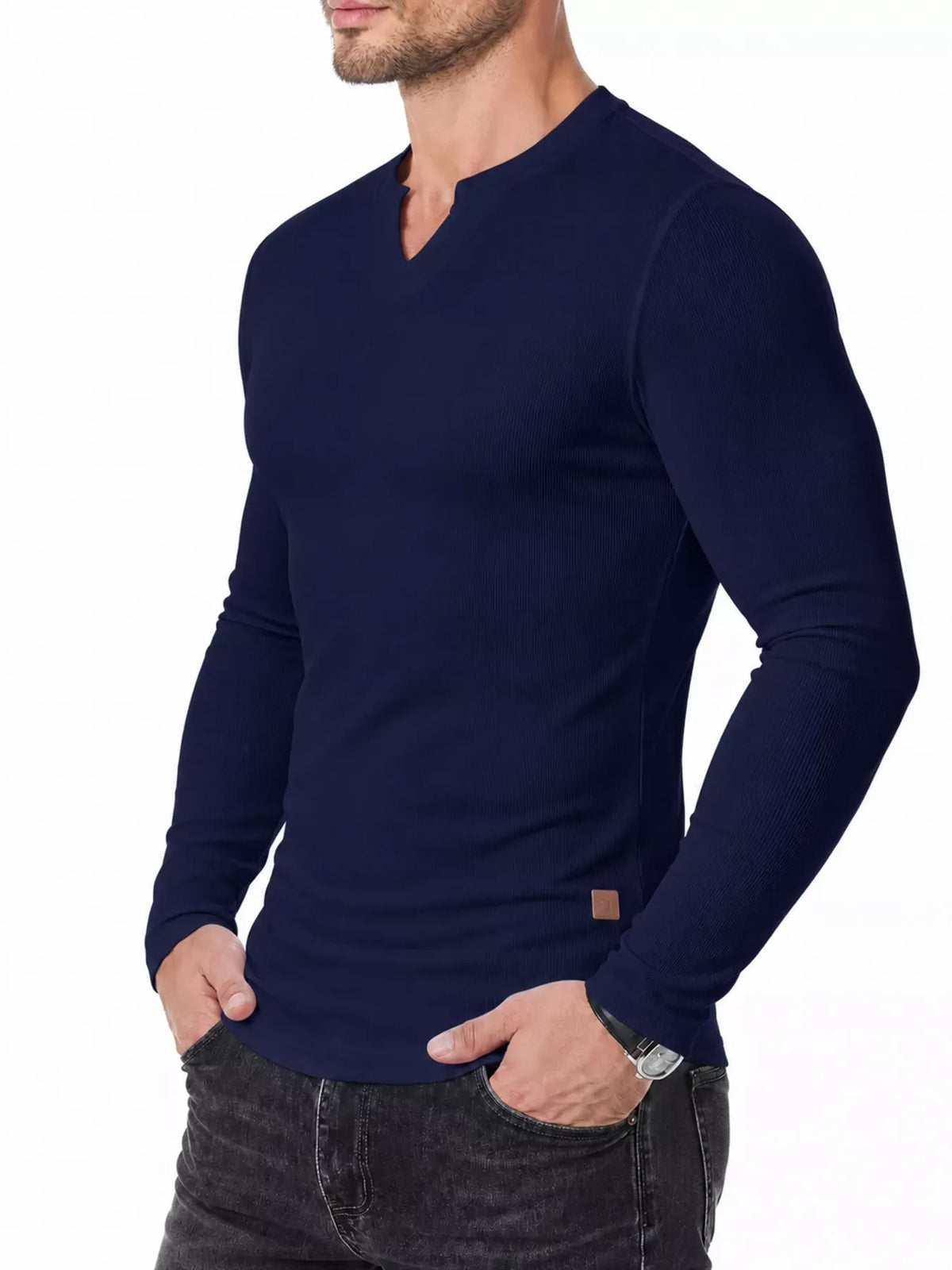 Men's Ribbed Slim-Fit Long-Sleeve Henley — photo 28