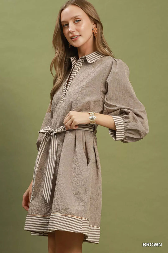 Another view: Umgee Striped Contrast Belted Puff Sleeve Mini Dress