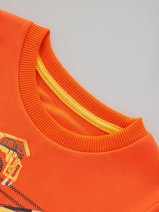 Another view: Kids’ Construction Vehicle Sweatshirt — Orange