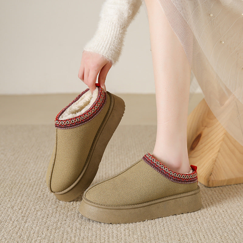 Women's Plush Half Slippers Snow Boots | Suede Warm Platform Ankle Flats