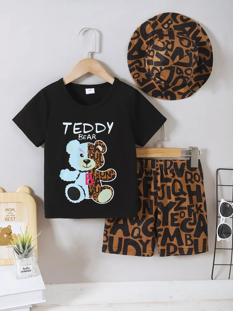 Kids' Teddy Bear Three-Piece Outfit Set – Black