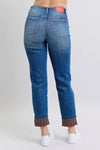 Judy Blue Camden Plaid Print Cuff Straight-Leg Jeans with Pockets — product view 2