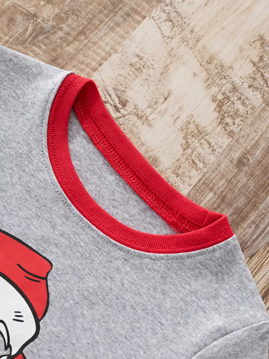 Another view: Kids’ Santa Cotton Pajama Set — Light Gray