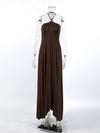Brown halter-neck high-split longline top