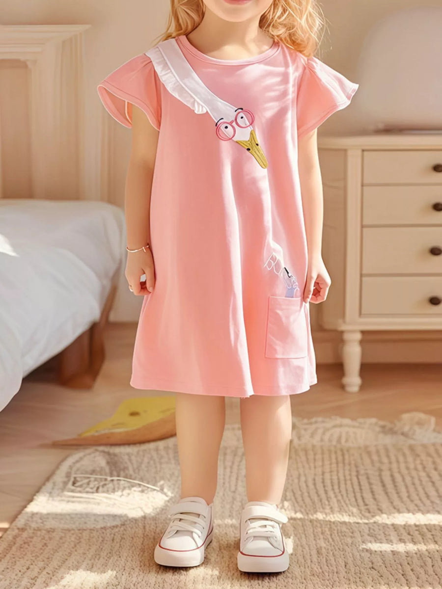 Goose Ruffle-Sleeve Cotton Dress — Blush Pink