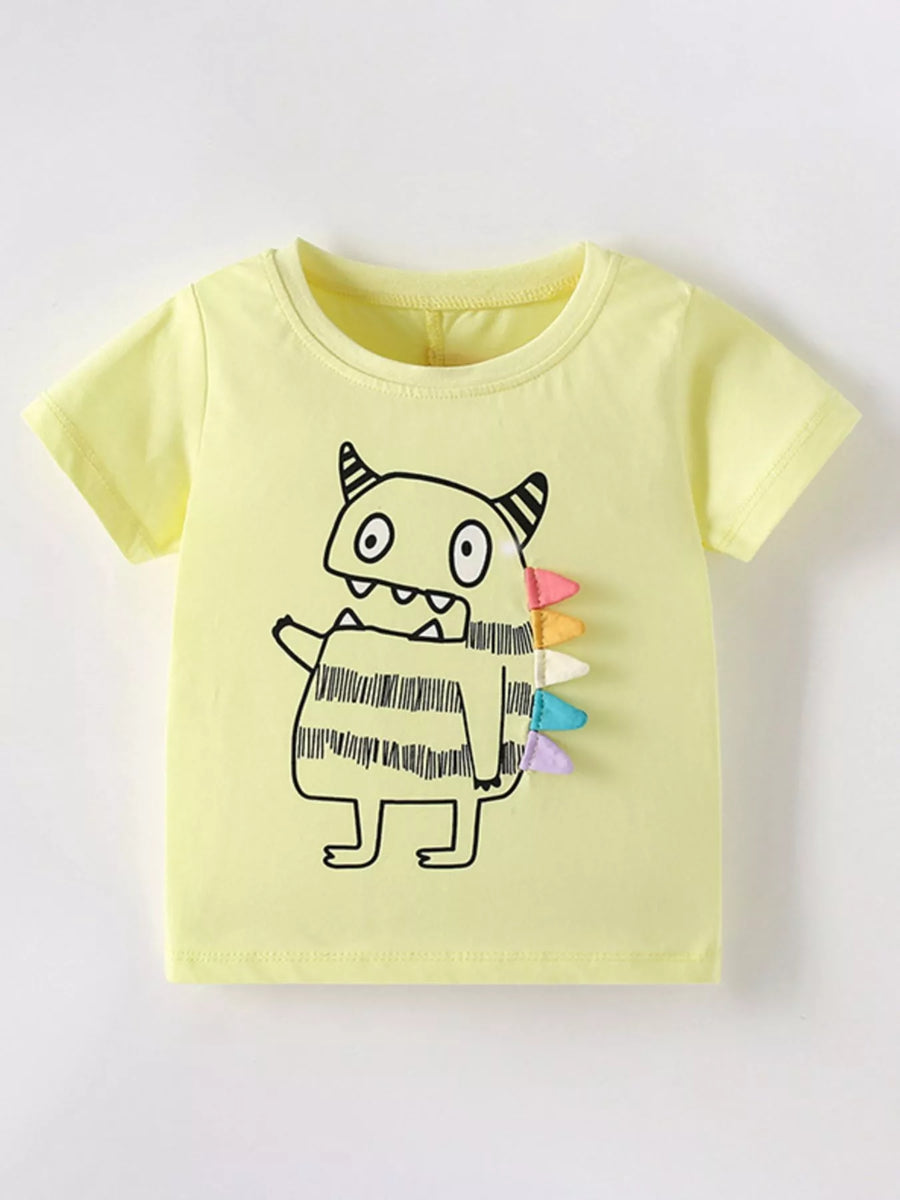 Kids’ Cartoon Monster Cotton T-Shirt — Light Yellow