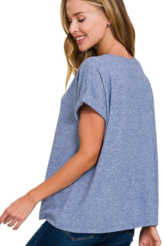 Another view: Soft Melange Hacci V-Neck Tee — LT NAVY