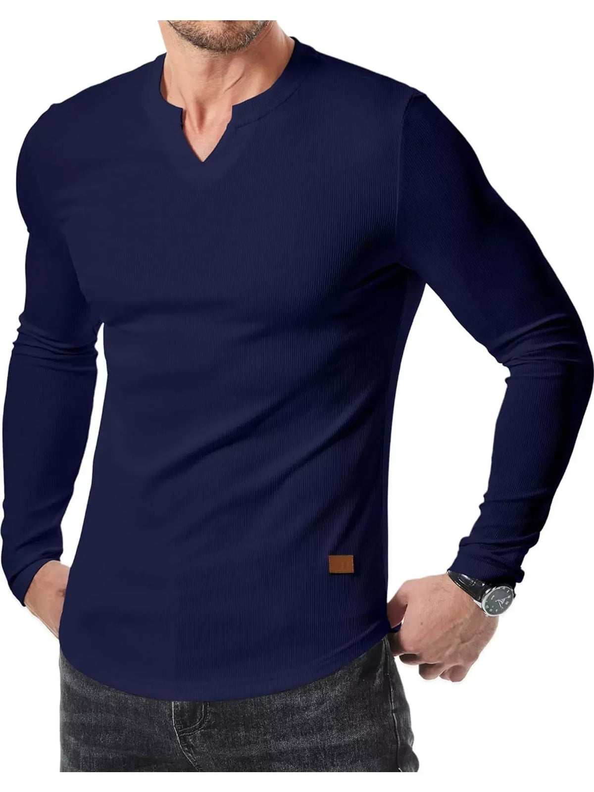 Men's Ribbed Slim-Fit Long-Sleeve Henley — photo 27
