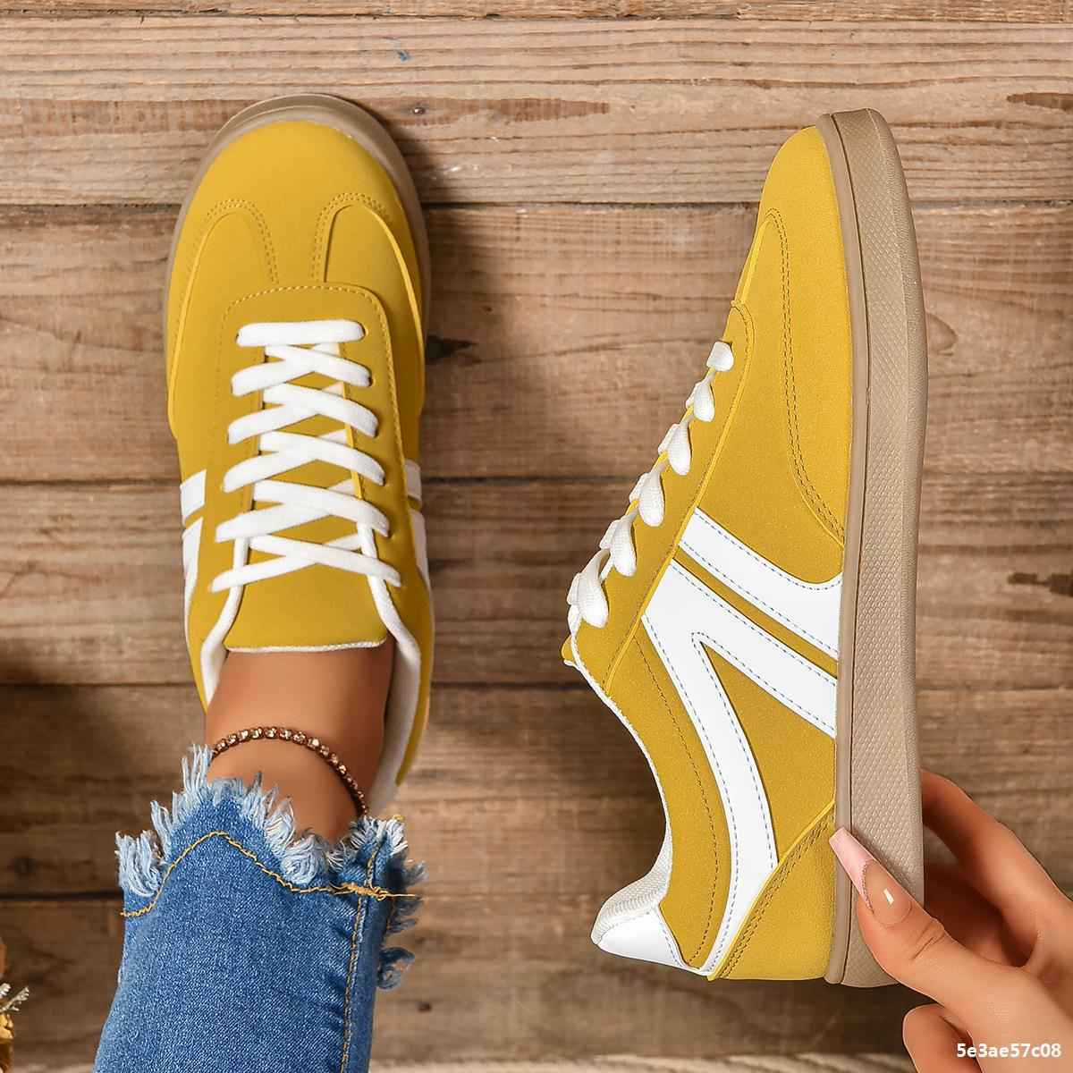 Women's Lace-Up Round Toe Flat Sneakers - PU Leather Casual Slip-On Walking Shoes