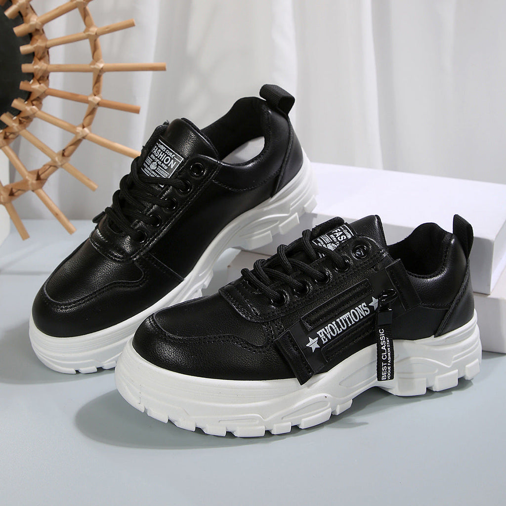 Women's Lace-Up Sneakers with Side Zipper | Thick Sole Round Toe Casual Sports Shoes