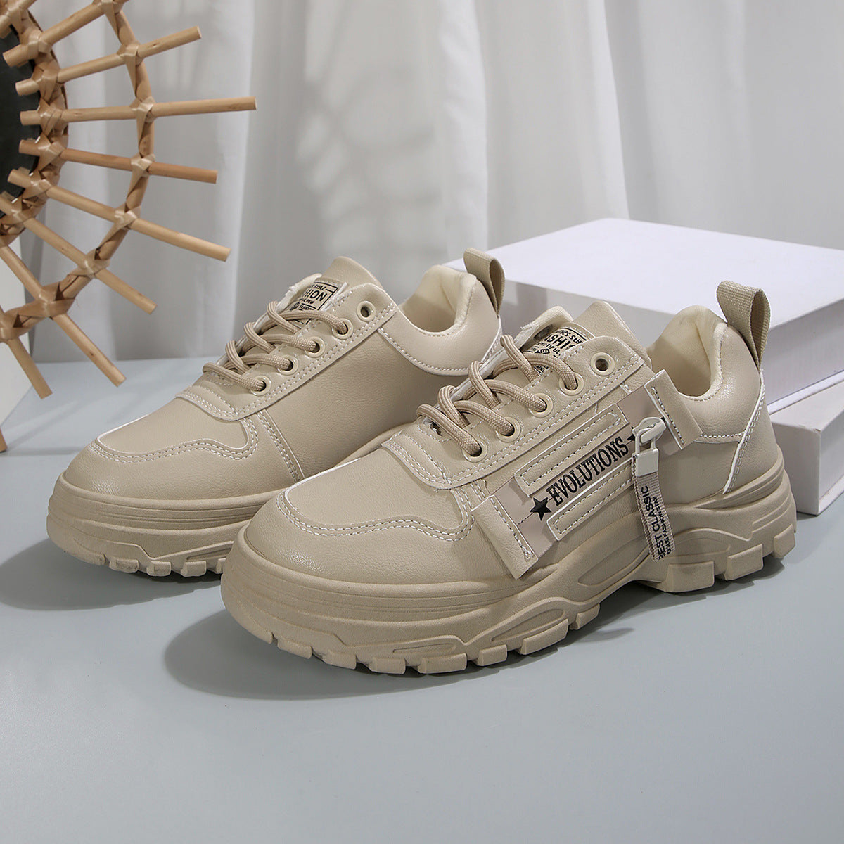 Women's Lace-Up Sneakers with Side Zipper | Thick Sole Round Toe Casual Sports Shoes