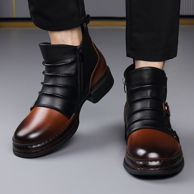 Men's British-Style Retro Zipper Boots | Fleece-Lined Thermal PU Leather