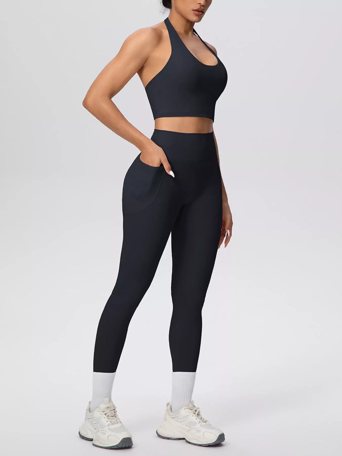 Halter Crop Top & High-Waisted Leggings Set