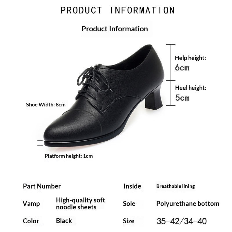 Women's Lace-Up Chunky Heel Shoes - Comfortable Non-Slip Round Toe Dress Heels