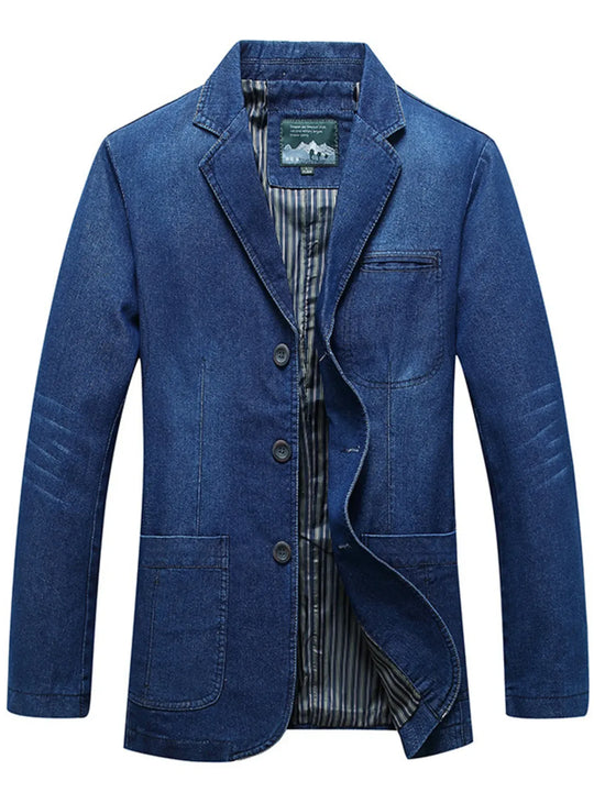 Another view: Indigo Ledger Denim Blazer — Extended Sizing