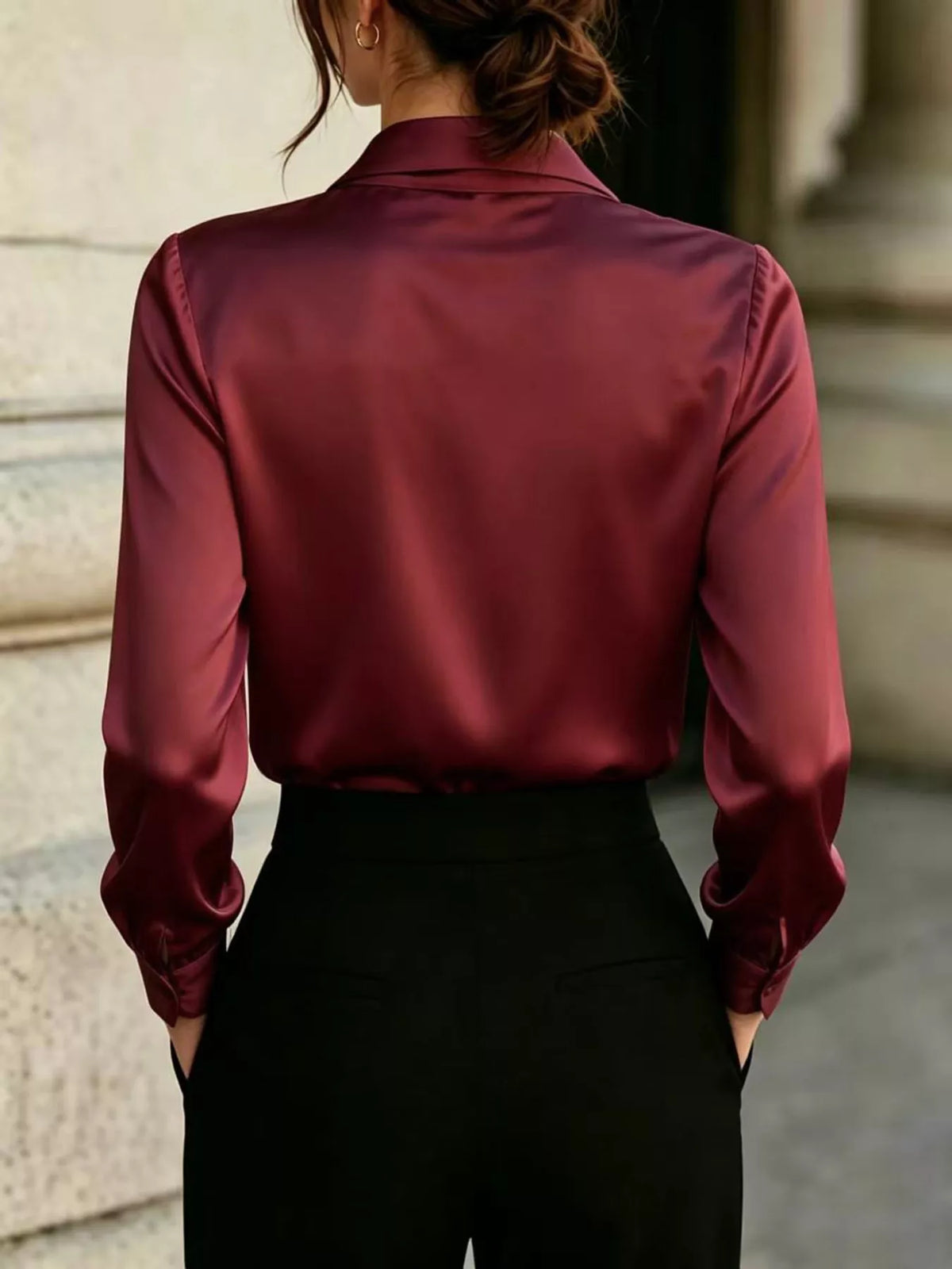 Front-Tie Satin Blouse