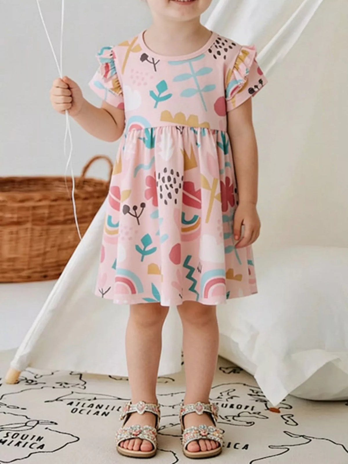 Pale Blush Ruffle-Sleeve Cotton Dress
