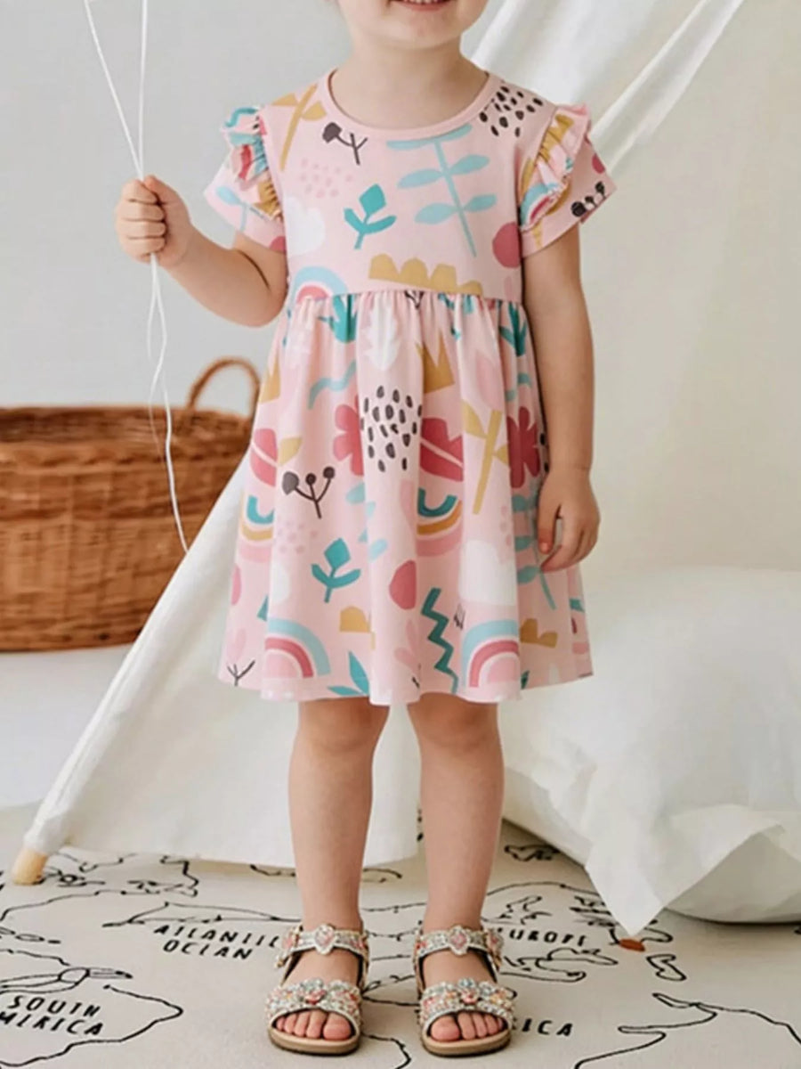 Pale Blush Ruffle-Sleeve Cotton Dress