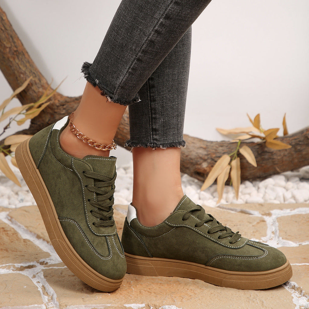 Women's Suede Casual Sneakers - Comfortable Lace-Up Sports Shoes