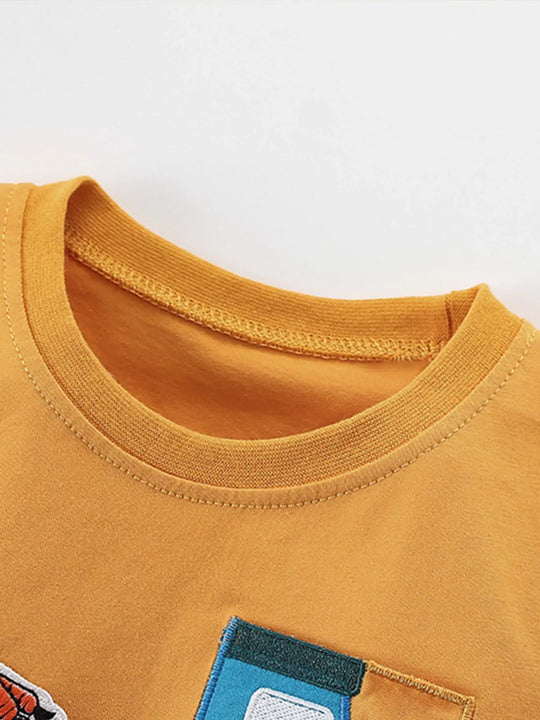 Another view: Kids’ Cartoon Truck Graphic T-Shirt — Gold