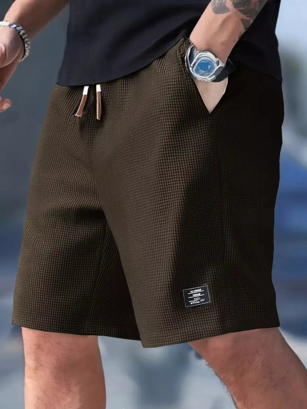 Men's Plus Size Waffle-Knit Drawstring Shorts