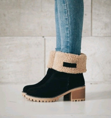 Premium Suede Snow Boots Women - Mid-Tube Thick Heel Winter Boots