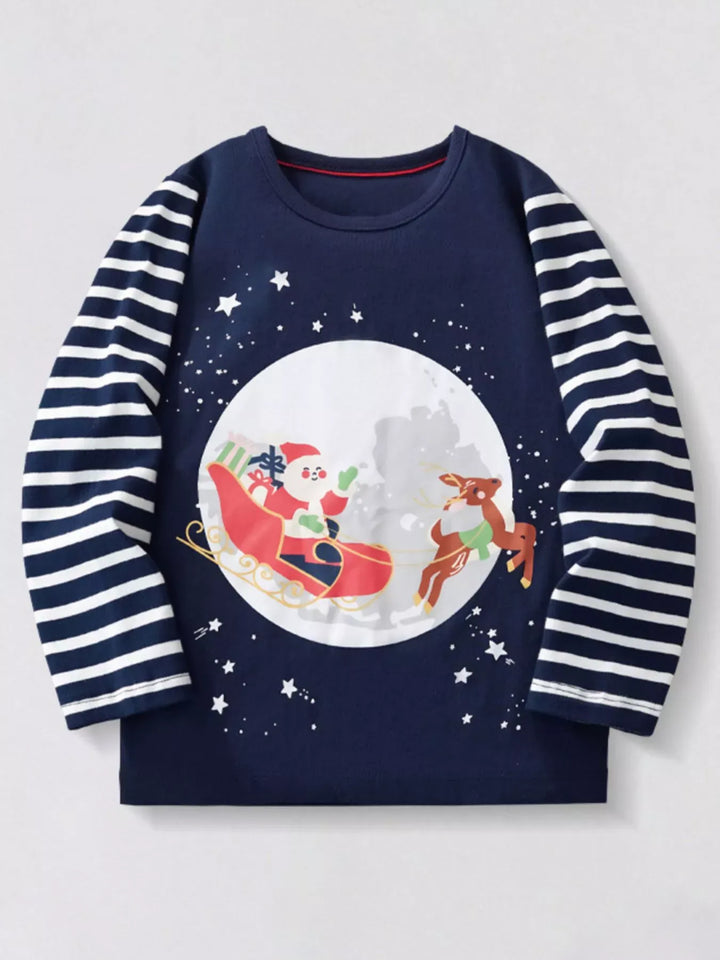 Santa Sleigh Cotton Long-Sleeve T-Shirt — Navy