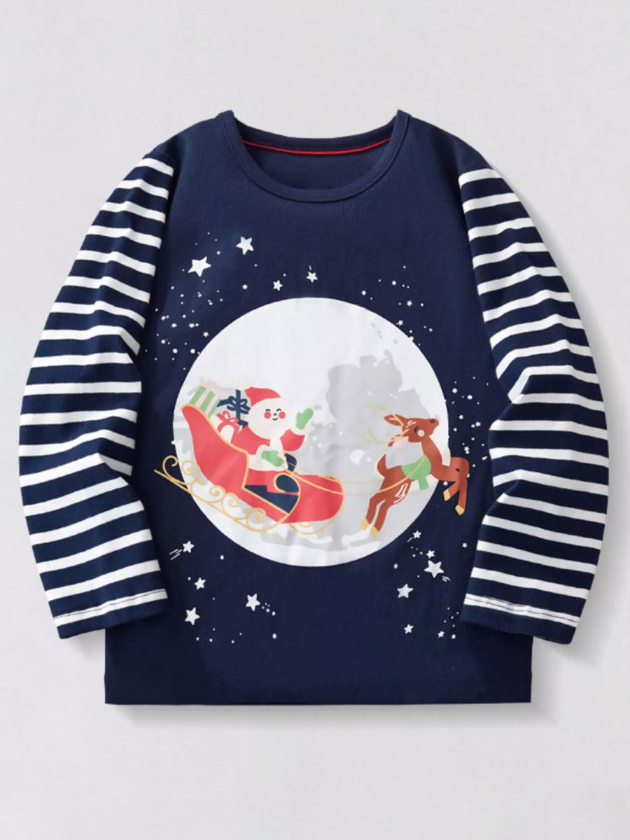 Santa Sleigh Cotton Long-Sleeve T-Shirt — Navy