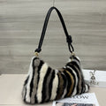 Handheld Plush Baguette Bag – Mink Fur & Synthetic Leather Mini Handbag