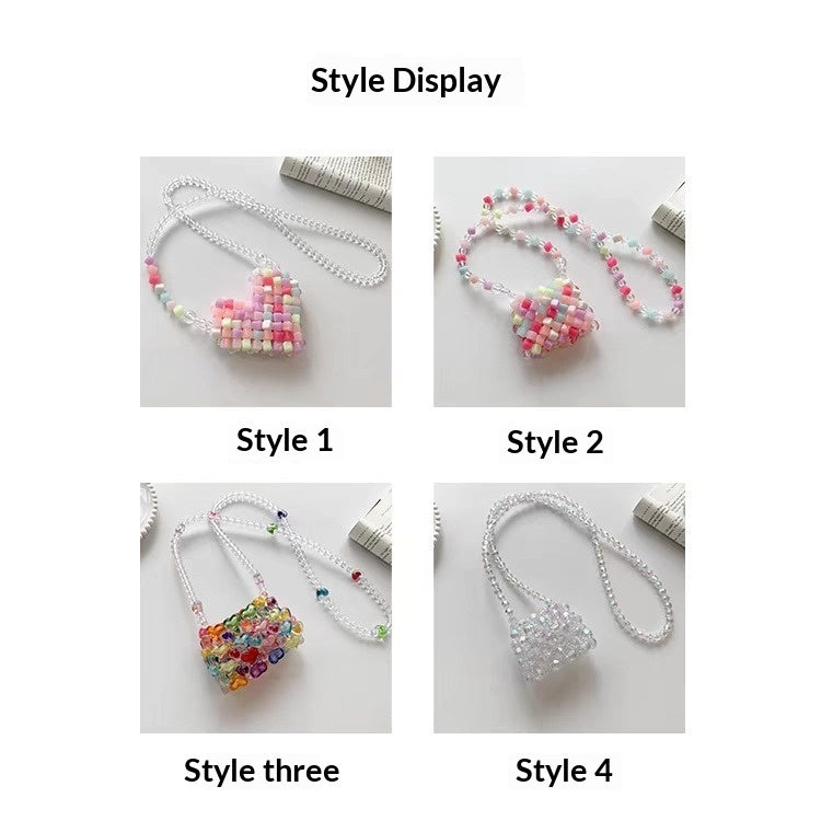Beaded Pearl Crossbody Bag - Handmade Heart Tote Handbag for Women