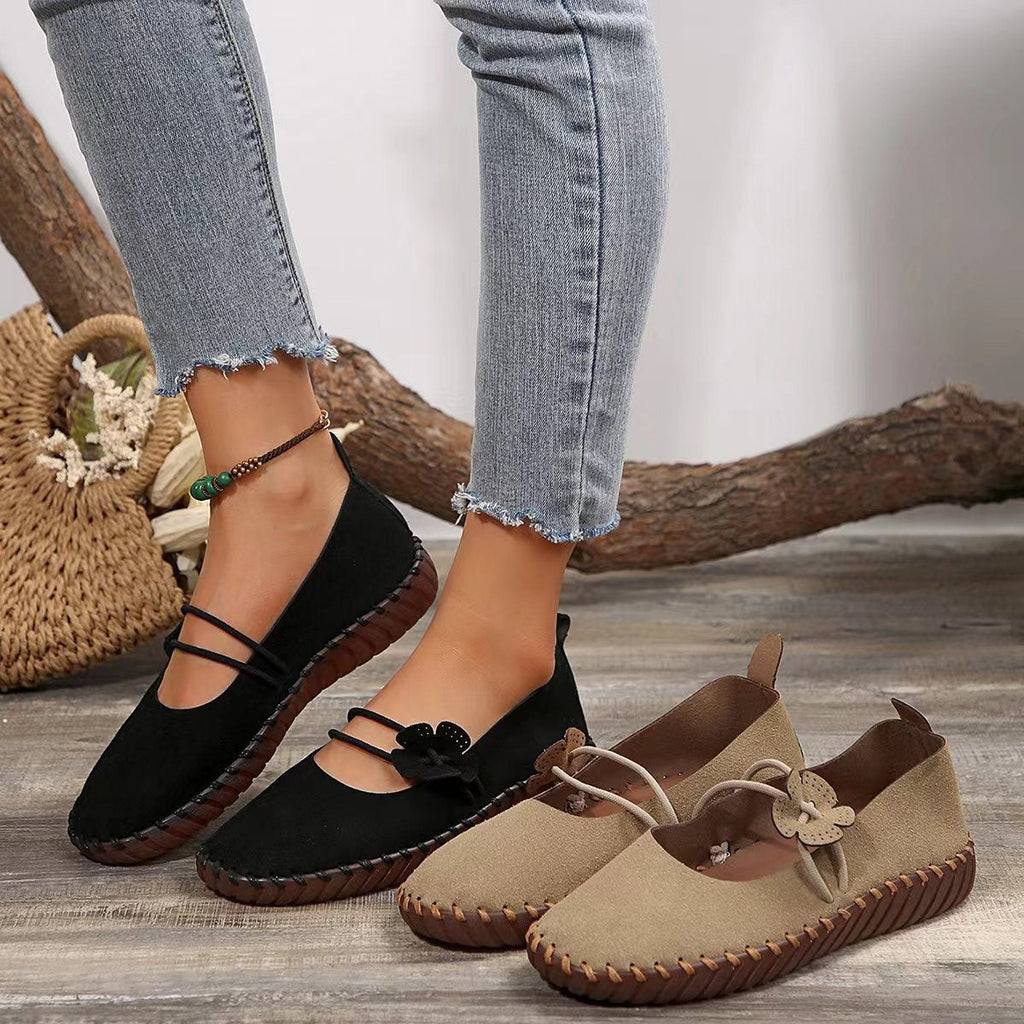 Women's Retro Breathable Round-Toe Flats - Lightweight Slip-On Shoes with Soft Soles